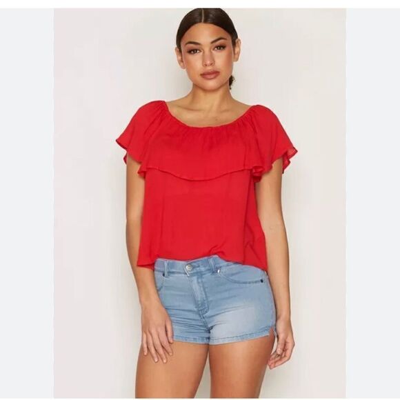 AGB Poppy red size small off the shoulder blouse - Picture 1 of 9